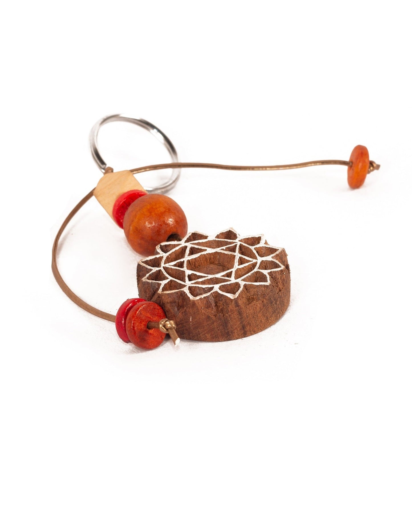 Hand Carved Wooden Keyring Mandala Rust