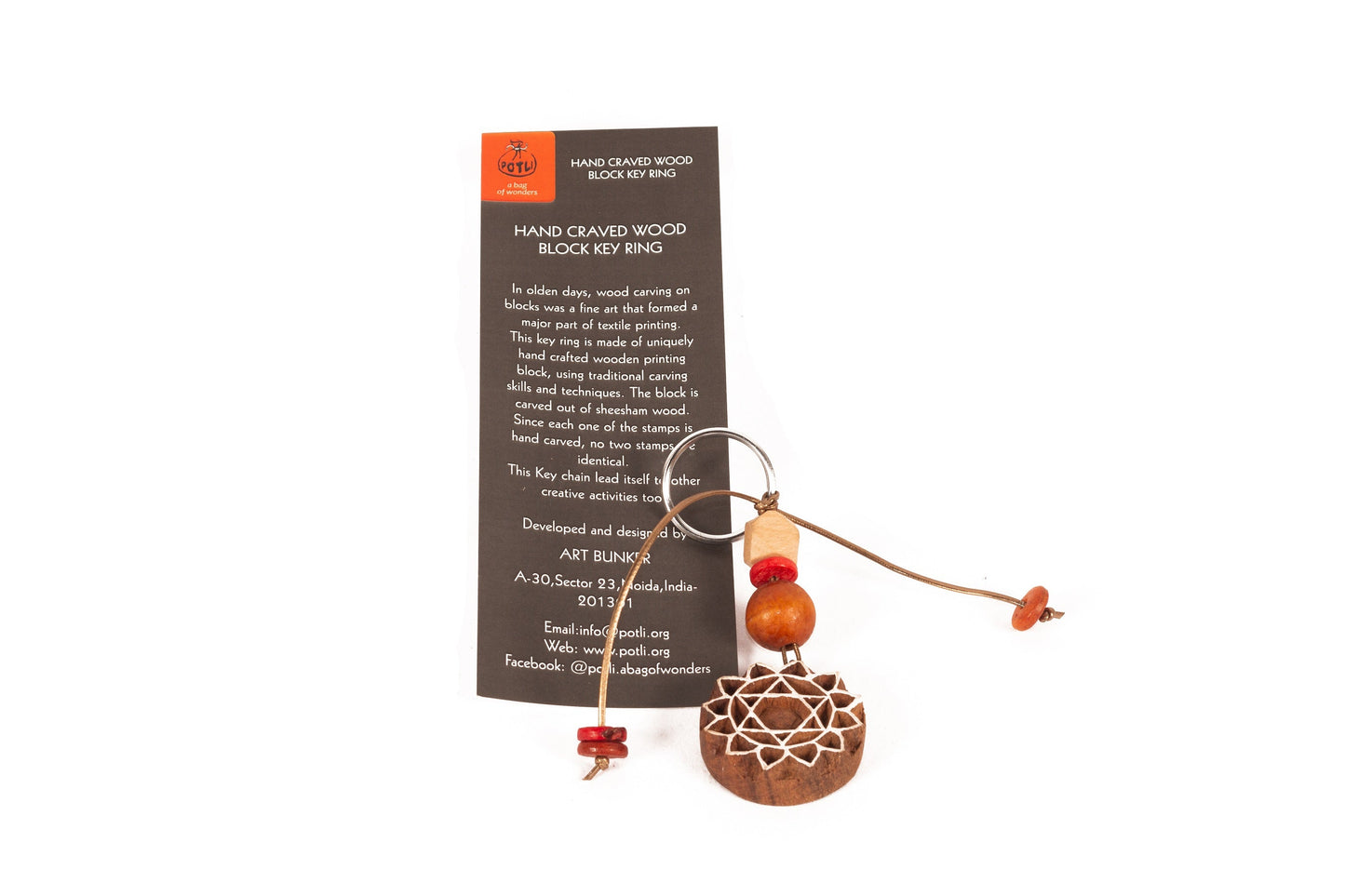 Hand Carved Wooden Keyring Mandala Rust