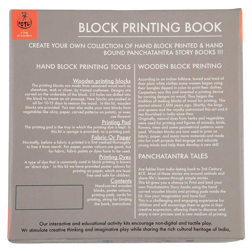 DIY Wooden Block Printing Craft kit Print your own Panchtantra Story book Haathi & Kargosh
