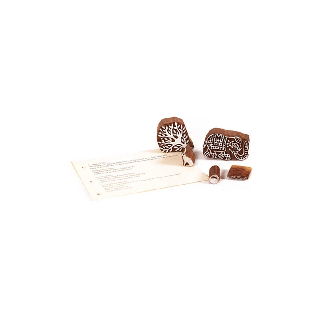 DIY Wooden Block Printing Craft kit Print your own Panchtantra Story book Haathi & Kargosh
