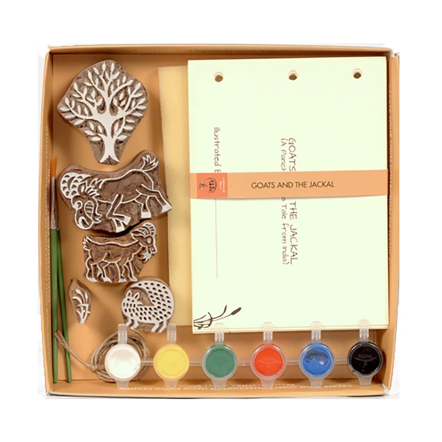 DIY Wooden Block Printing Craft kit Print your own Panchtantra Story book Goats and Jackal