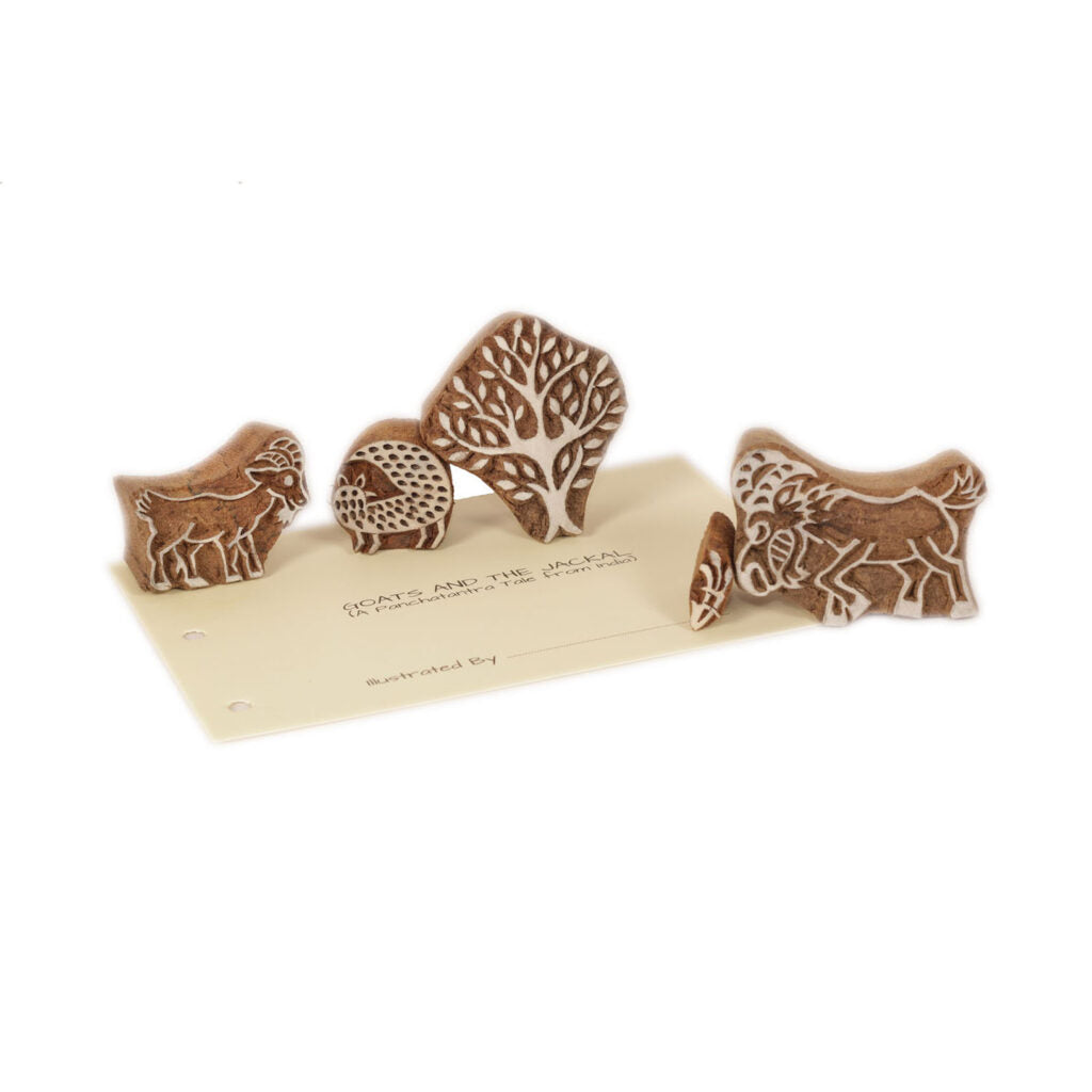 DIY Wooden Block Printing Craft kit Print your own Panchtantra Story book Goats and Jackal