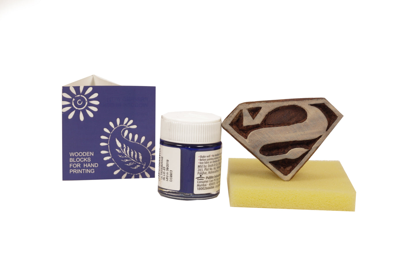DIY Cotton Tshirt Block Printing kit Blue Superman