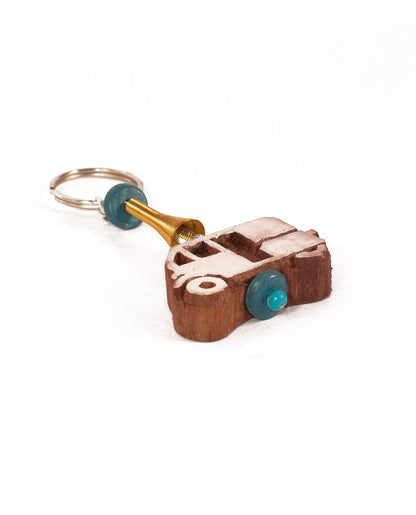 Hand Carved Wooden Keyring Autorickshaw