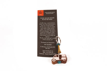 Hand Carved Wooden Keyring Autorickshaw