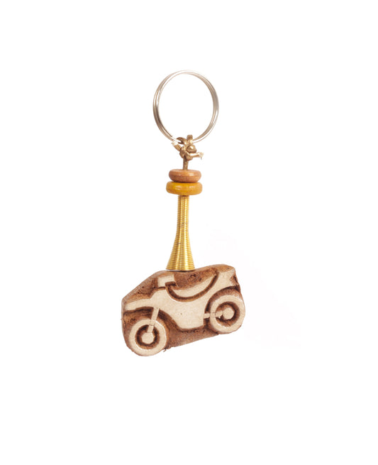 Hand Carved Wooden Keyring Motorbike