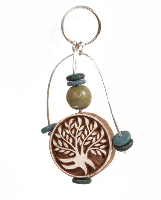 Hand Carved Wooden Keyring Floral