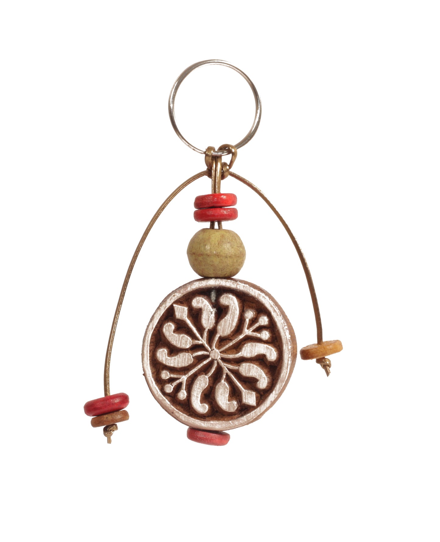 Hand Carved Wooden Keyring Vintage Floral