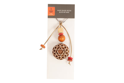 Hand Carved Wooden Keyring Mandala  Rust