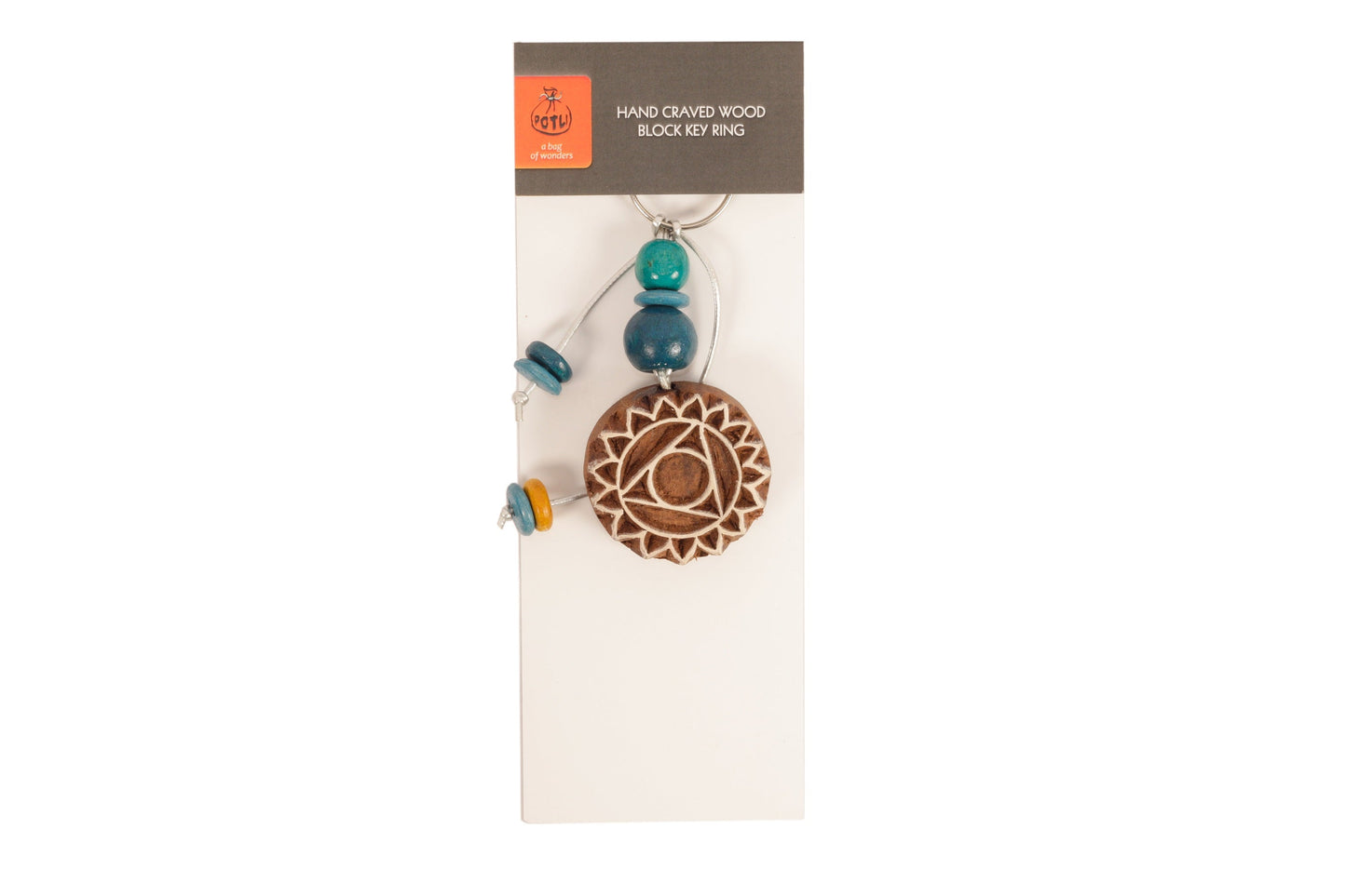 Hand Carved Wooden Keyring Mandala Blue