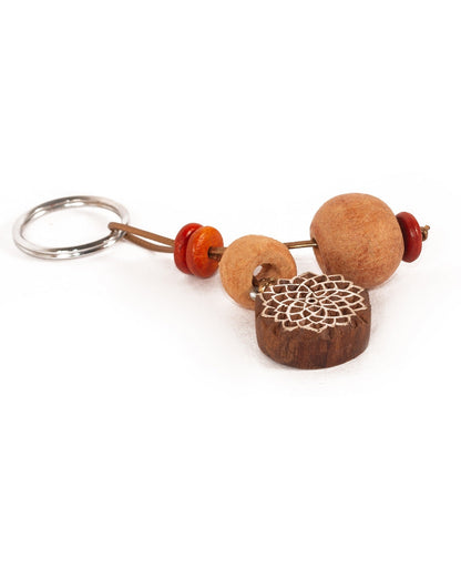 Hand Carved Wooden Keyring Mandala Rust Naturals small