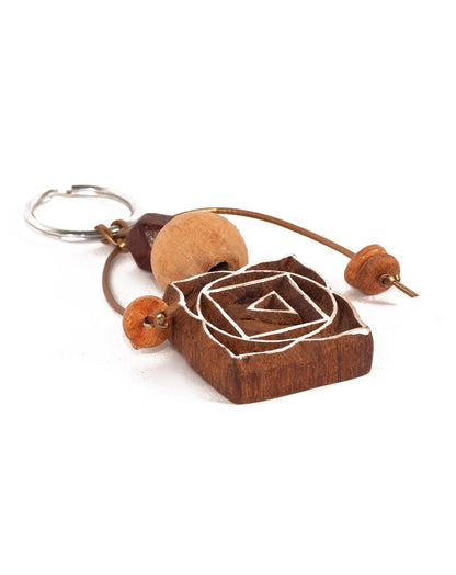 Hand Carved Wooden Keyring Mandala Square