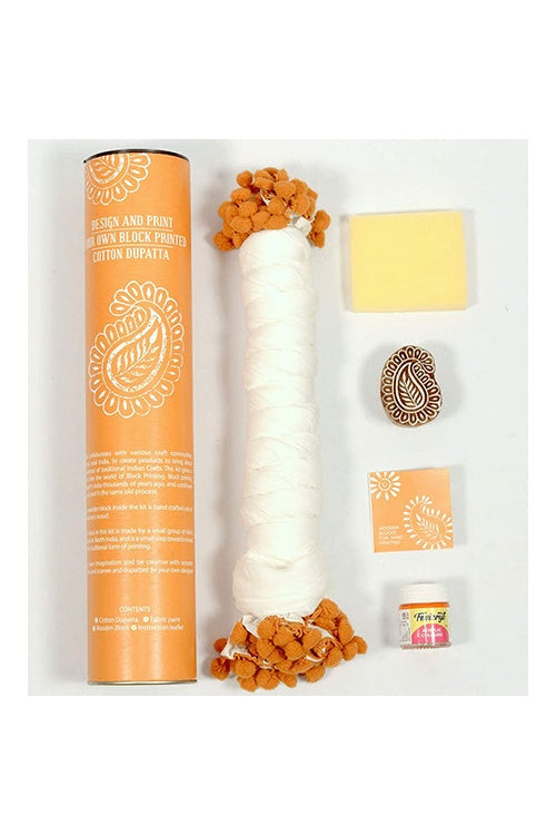 DIY Block print your own Dupatta kit Orange paisley