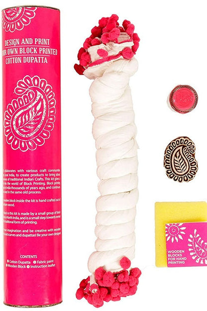 DIY Block Print Your Own Dupatta – Paisley Design ( Pink)