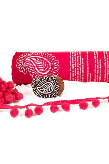 DIY Block Print Your Own Dupatta – Paisley Design ( Pink)