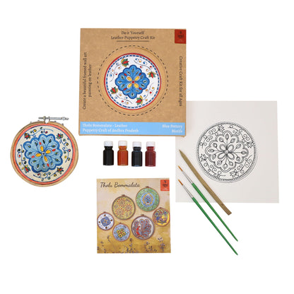 DIY Wall Art Painting kit Blue Pottery pattern White 5"