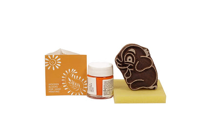 DIY Cotton Tshirt Block Printing kit Orange Elephant